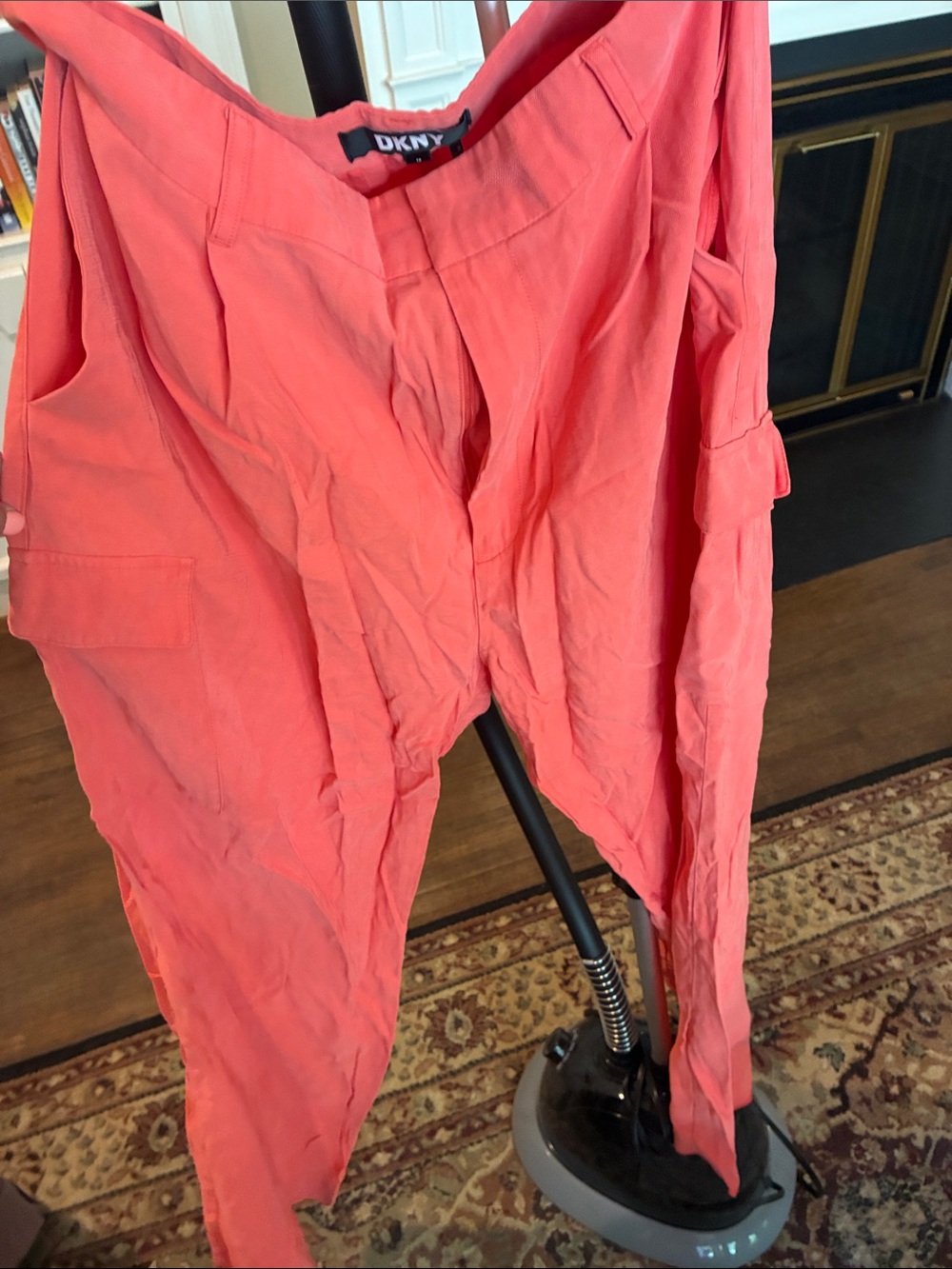 DKNY Coral-Red Cargo Pants for Women